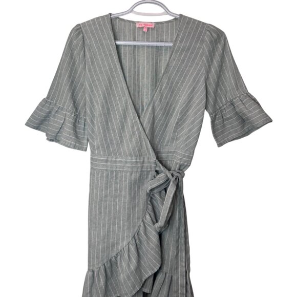Re:named grey white striped wrap mini dress size S - Picture 4 of 11